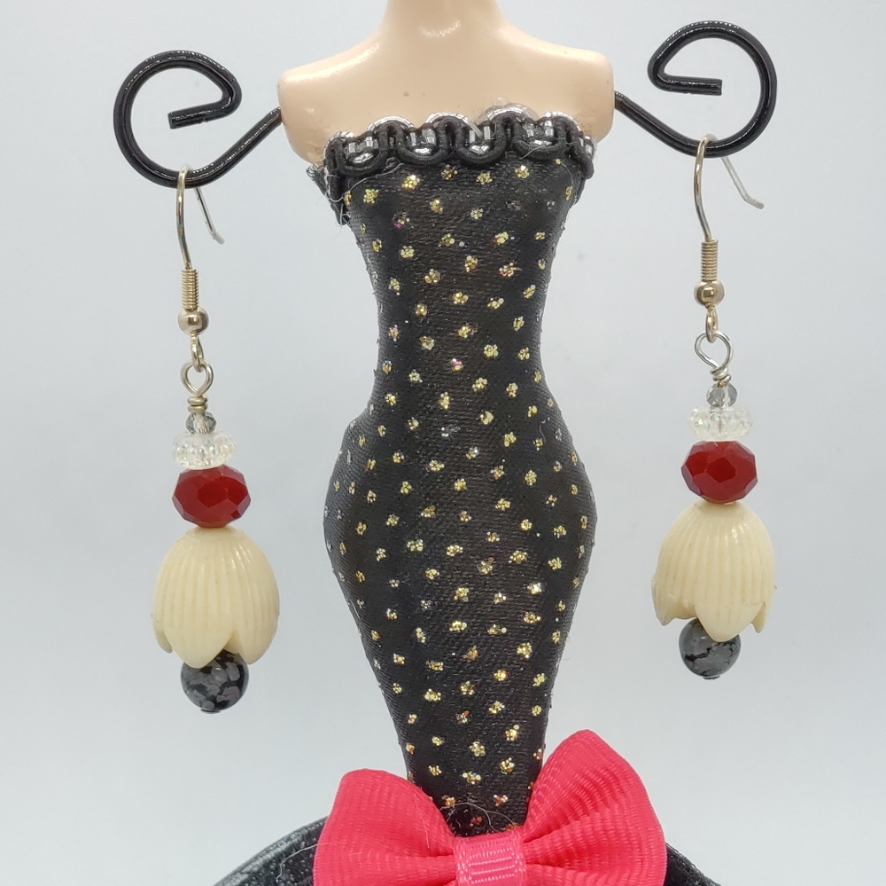 White and Red Acrylic Earrings